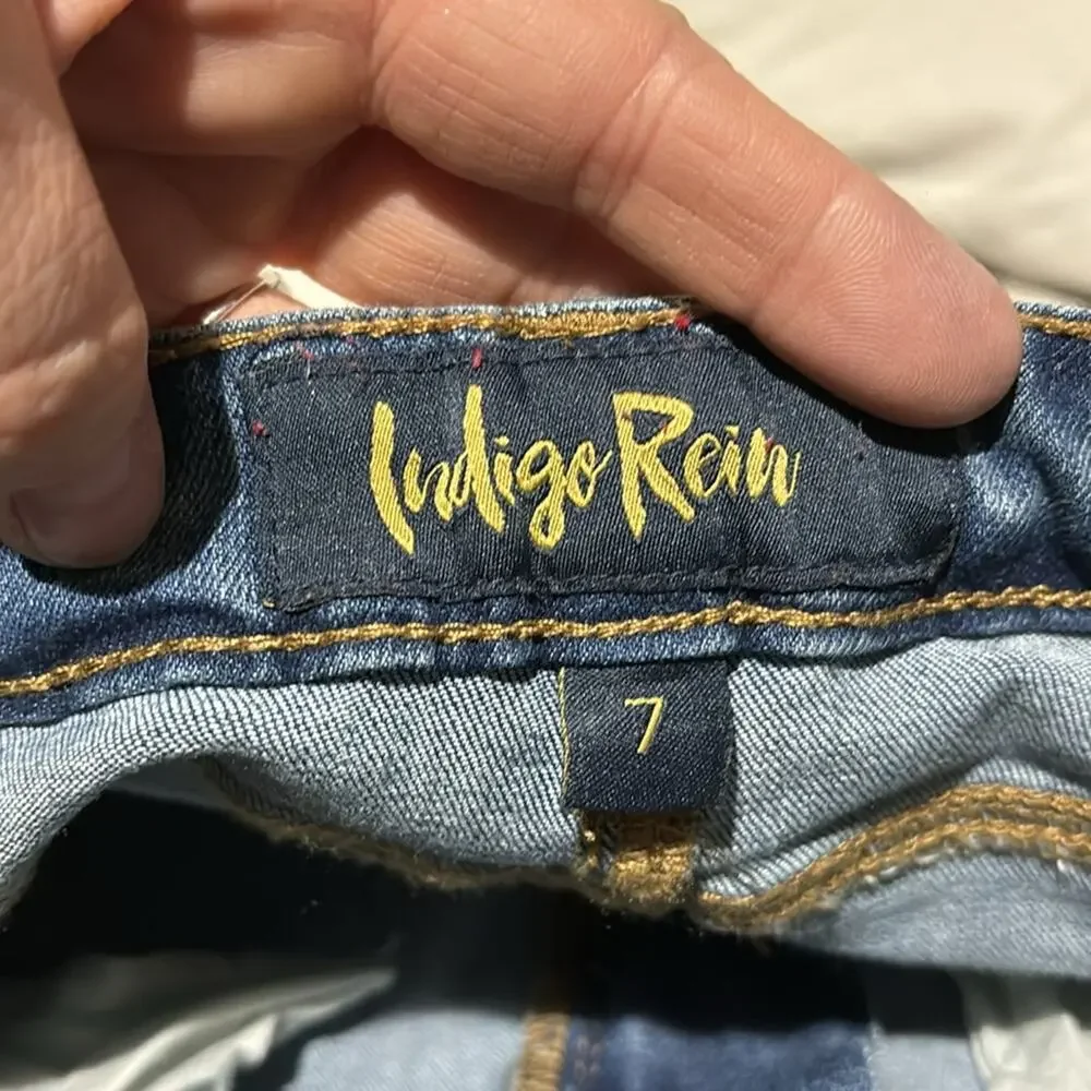 Indigo Rein 7 denim blue jean adjustable waist flare bell bottom distressed nwot
